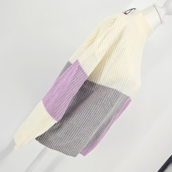Andree By Unit Womens Color Block Purple/Gray/Ivory Knit Sweater SzXS  NWT - Picture 5 of 11